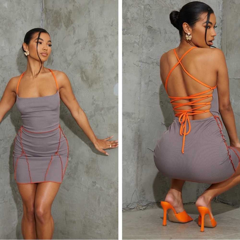 Gray & Orange Prettylittlething Dress